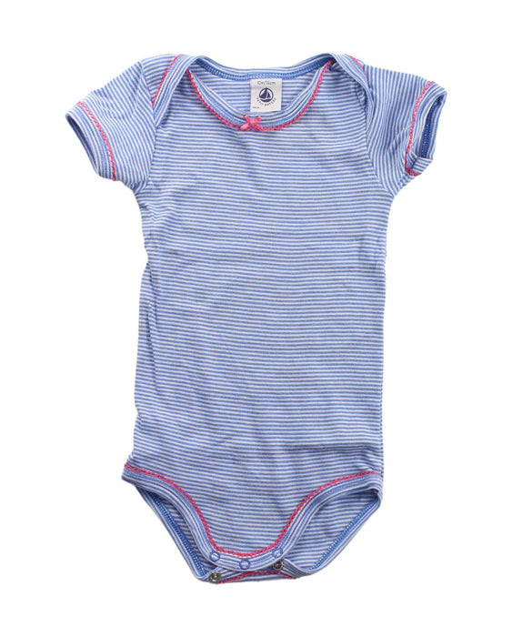 A Blue Short Sleeve Bodysuits from Petit Bateau in size 6-12M for girl. (Front View)