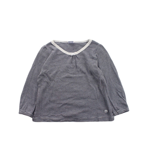 A Blue Long Sleeve T Shirts from Petit Bateau in size 3T for girl. (Front View)