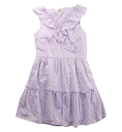 A Purple Sleeveless Dresses from Seed in size 8Y for girl. (Front View)