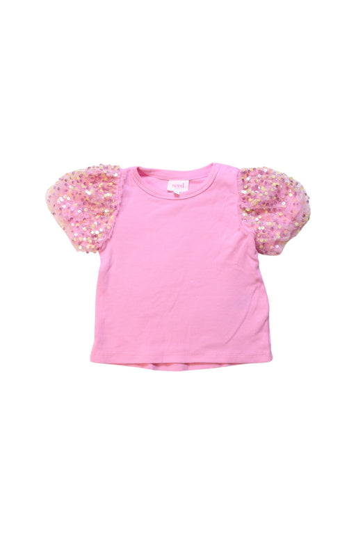 A Pink Short Sleeve Tops from Seed in size 2T for girl. (Front View)