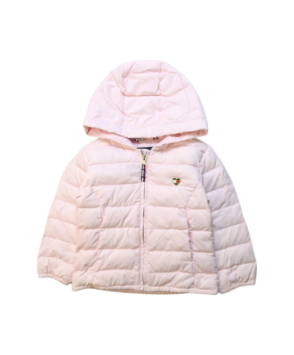 A Pink Puffer/Quilted Jackets from Tommy Hilfiger in size 2T for girl. (Front View)