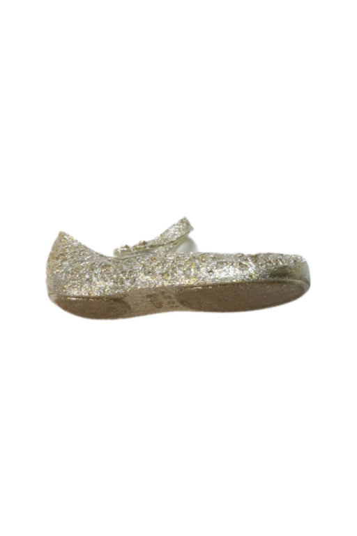 A Gold Flats from Mini Melissa Campana in size 4T for girl. (Front View)