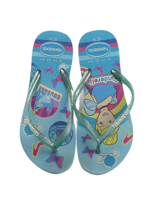 A Blue Flip Flops from Havaianas in size 11Y for girl. (Back View)