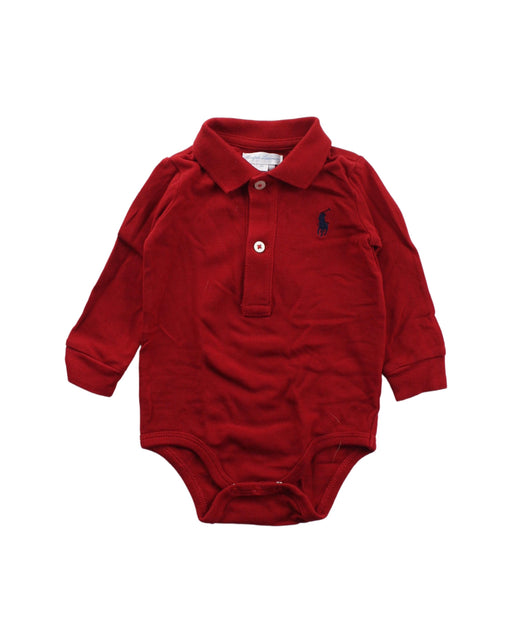 A Red Long Sleeve Bodysuits from Ralph Lauren in size 3-6M for boy. (Front View)