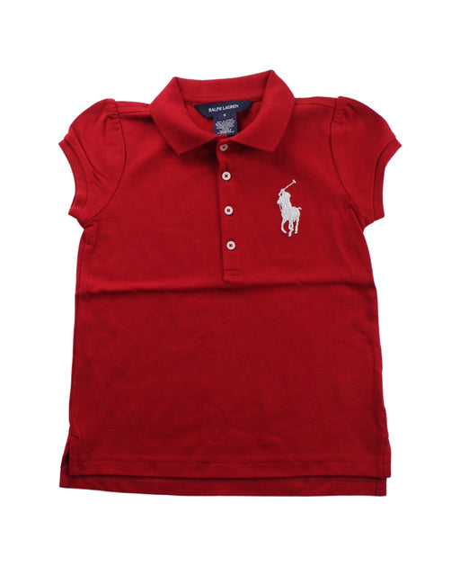 A Red Short Sleeve Polos from Ralph Lauren in size 5T for girl. (Front View)