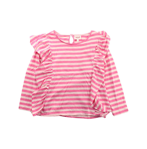 A Pink Long Sleeve Tops from Seed in size 6T for girl. (Front View)