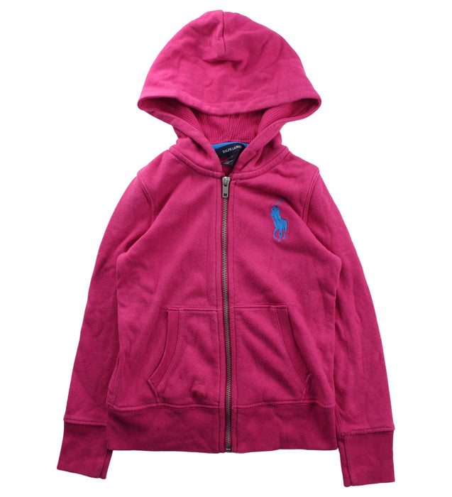 A Pink Zippered Sweatshirts from Ralph Lauren in size 6T for girl. (Front View)