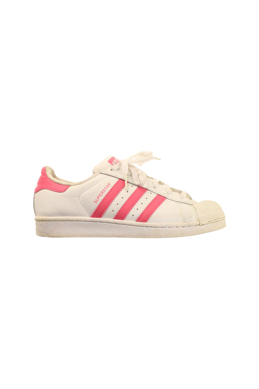 A White Sneakers from Adidas in size 12Y for girl. (Front View)