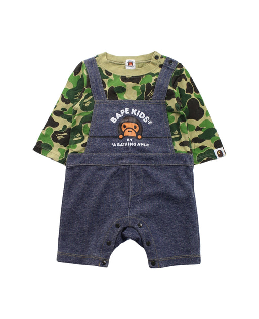 A Blue Overall Shorts from BAPE KIDS in size 6-12M for boy. (Front View)