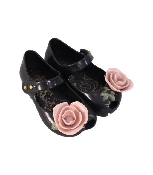 A Black Flats from Mini Melissa in size 12-18M for girl. (Front View)