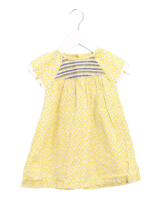 A Yellow Short Sleeve Dresses from DPAM in size 6-12M for girl. (Front View)
