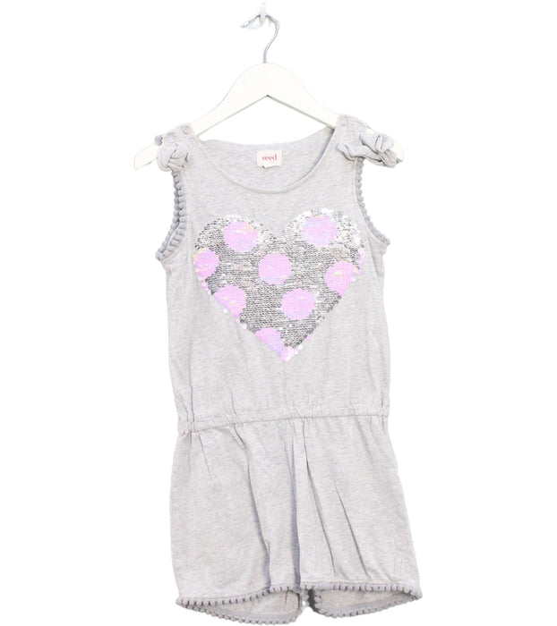 A Grey Sleeveless Rompers from Seed in size 8Y for girl. (Front View)