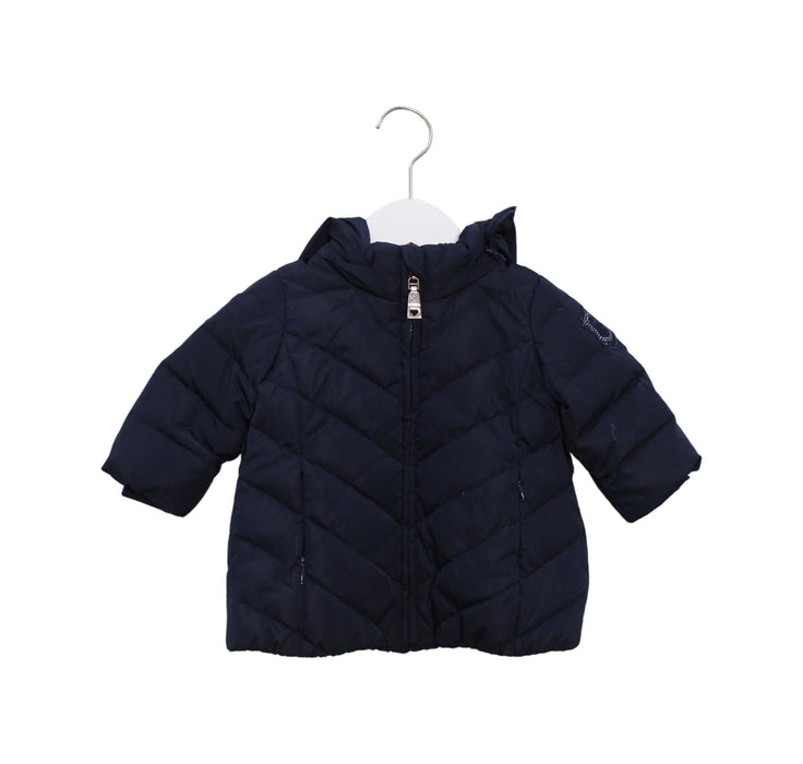 A Navy Puffer/Quilted Jackets from Monnalisa in size 3-6M for girl. (Front View)