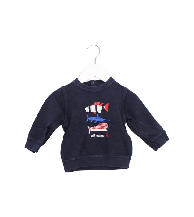 A Navy Long Sleeve Tops from Petit Bateau in size 6-12M for boy. (Front View)