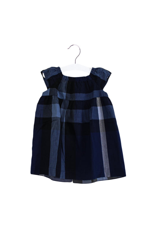 A Navy Short Sleeve Dresses from Burberry in size 6-12M for girl. (Front View)