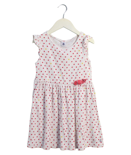 A Pink Sleeveless Dresses from Petit Bateau in size 6T for girl. (Front View)