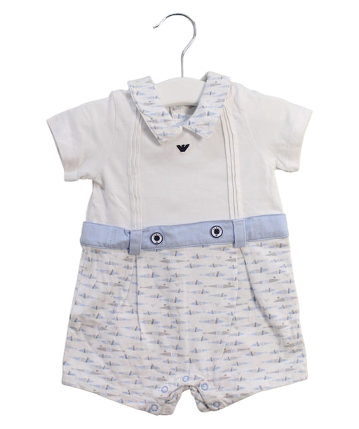 A White Short Sleeve Rompers from Armani in size 0-3M for boy. (Front View)