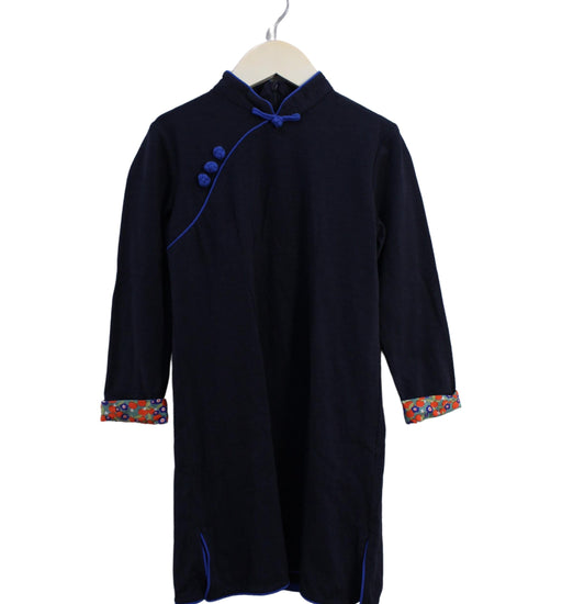 A Navy Long Sleeve Dresses from Chouchou Chic in size 5T for girl. (Front View)