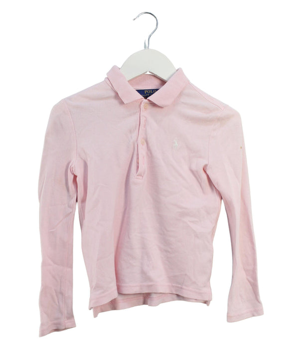 A Pink Long Sleeve Polos from Polo Ralph Lauren in size 5T for girl. (Front View)